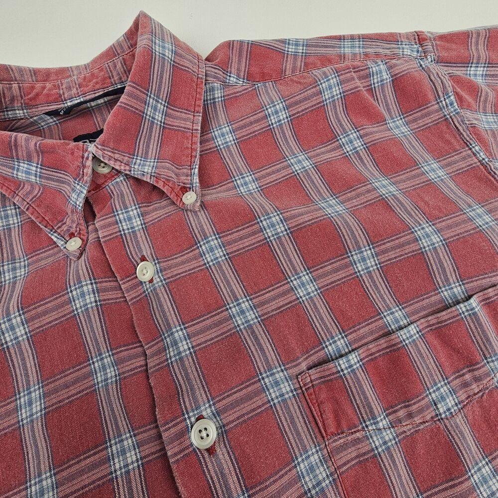 Nautica Y2K Mens XXL Red Plaid Button Down Shirt Short Sleeve Faded 2000s